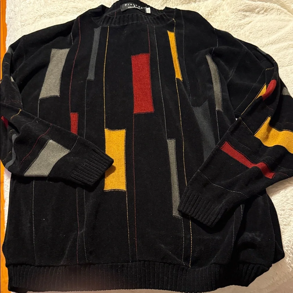 Protege’Men's Black Multicolor Sweater with Red and Yellow Accents 2XLT - Picture 1 of 6
